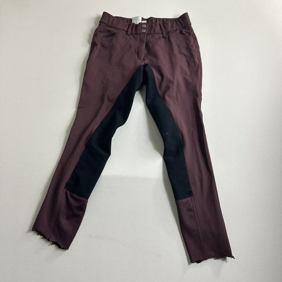 Women's ROMFH Full Seat Equestrian Riding Breeches‎ Maroon Black Size 28 Long - Picture 1 of 11